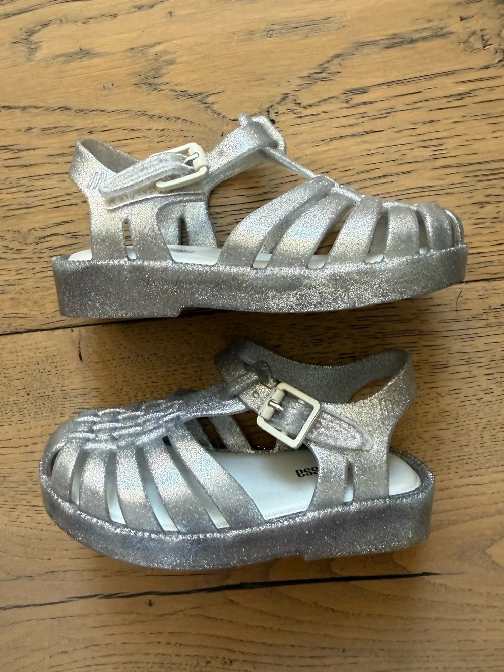 Mini Melissa Silver Glitter Fisherman Jelly Sandals Size 7
